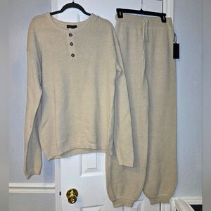 Art Of Rhetoric Unique Men’s 2 Piece Set Knit Sweater Button & Jogger Bottom